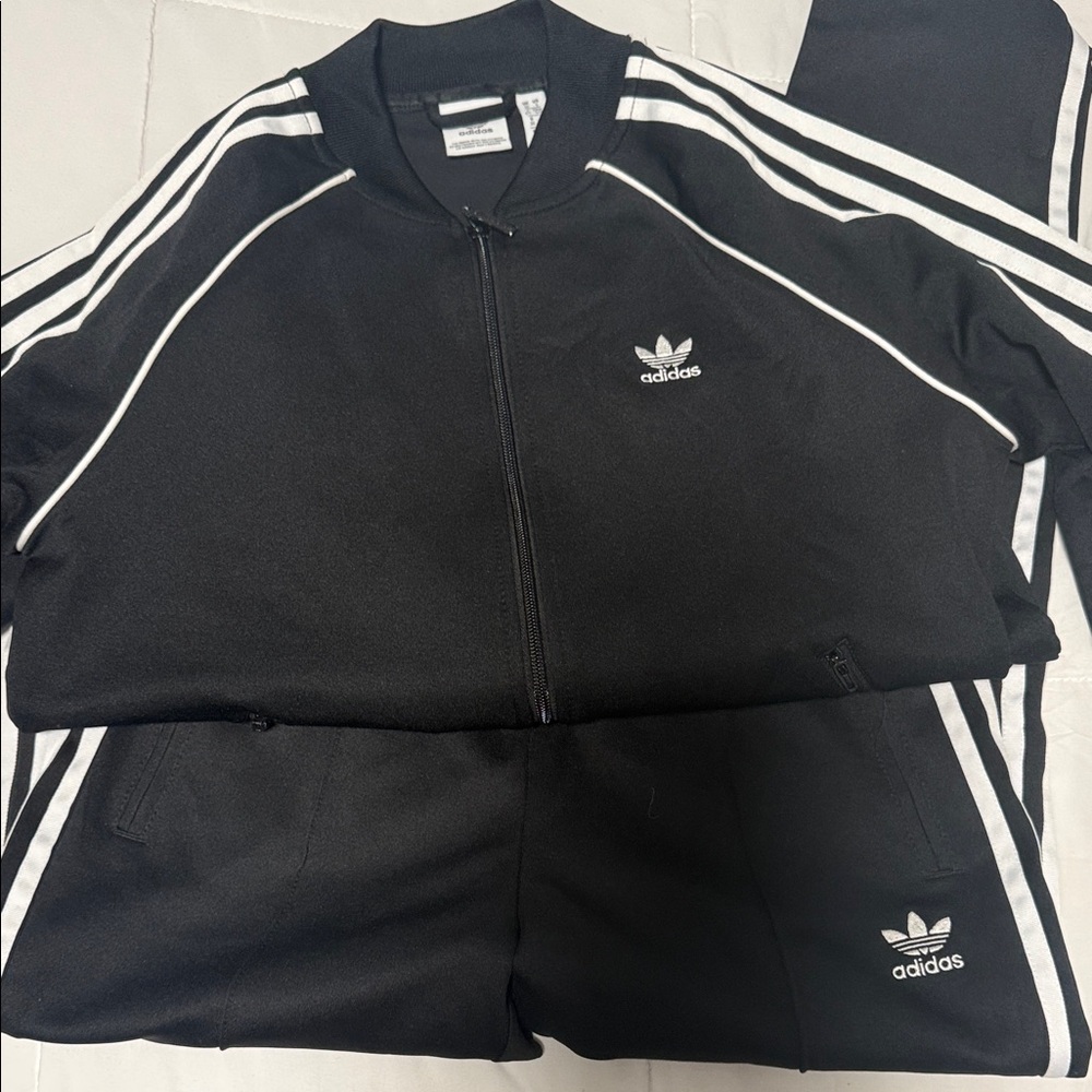 Adidas Black set pant and jacket Tracksuit with White Accents